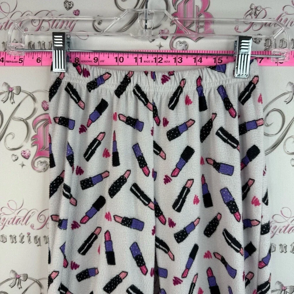 Nicole Miller pants makeup White Pajama Pants with Pink & Purple Lipstick Print
